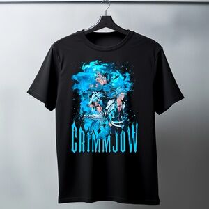 Electric Blue Anime Graphic Black Tee